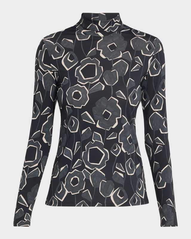 Cubist Floral-Print Turtleneck Top